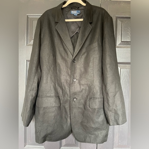 Polo Ralph Lauren 3 Button 100% Linen Blazer Jacket Mens Size XL Casual Black - Picture 1 of 12